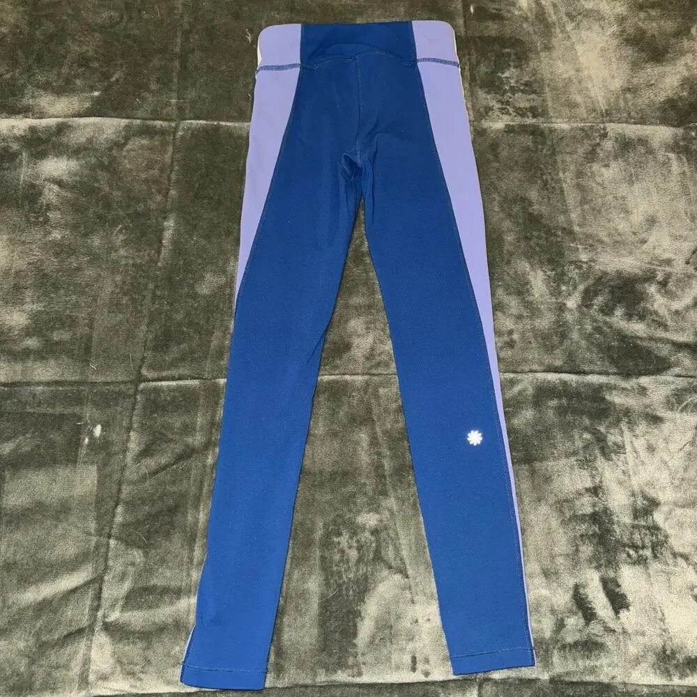 Athleta Girl Leggings M/8-10 Blue White Striped‎ Stretch Activewear Pull-On